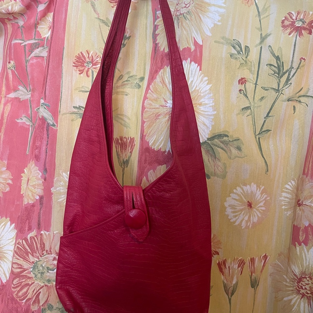 Artisan Made Red Leather Button Shoulder Bag